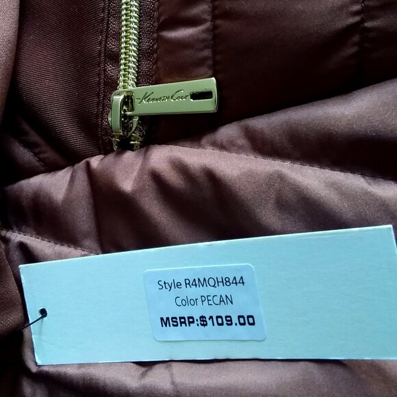 Kenneth Cole Quilted Puffer Jacket Size Medium Pecan Gold Zipper Retro NWT - Picture 9 of 11